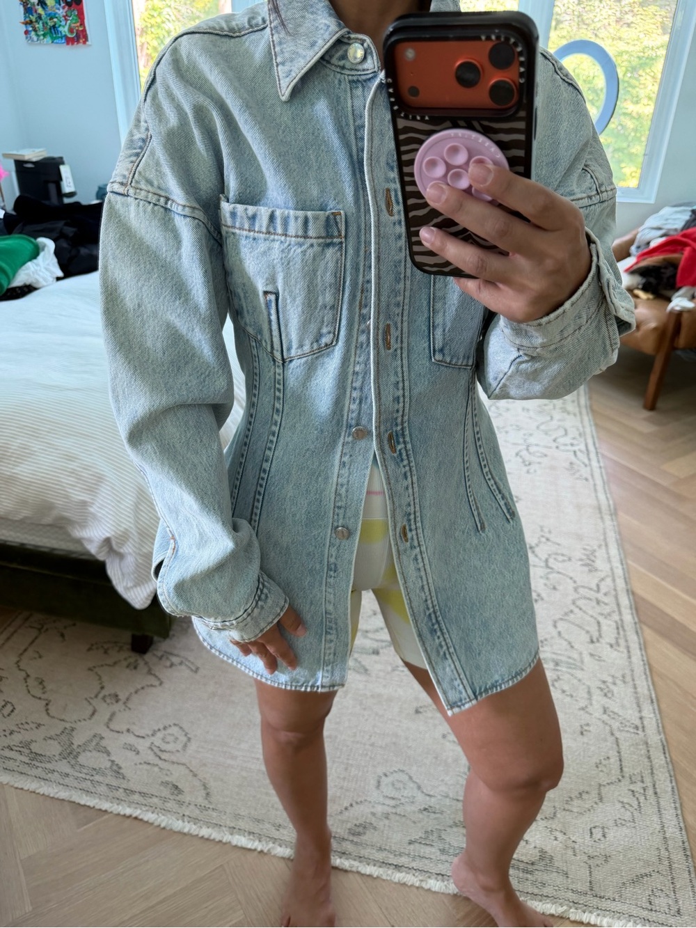 Alexander Wang Blue Denim Drop Shoulder Nipped Shirt